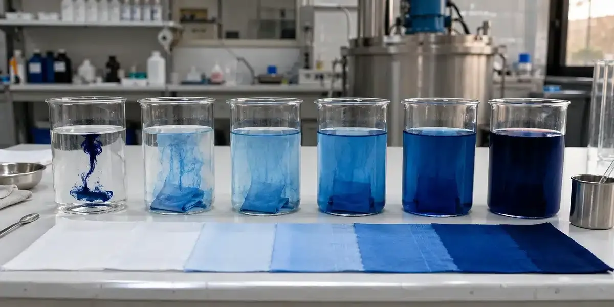 Beakers showing blue dye diffusing in water
