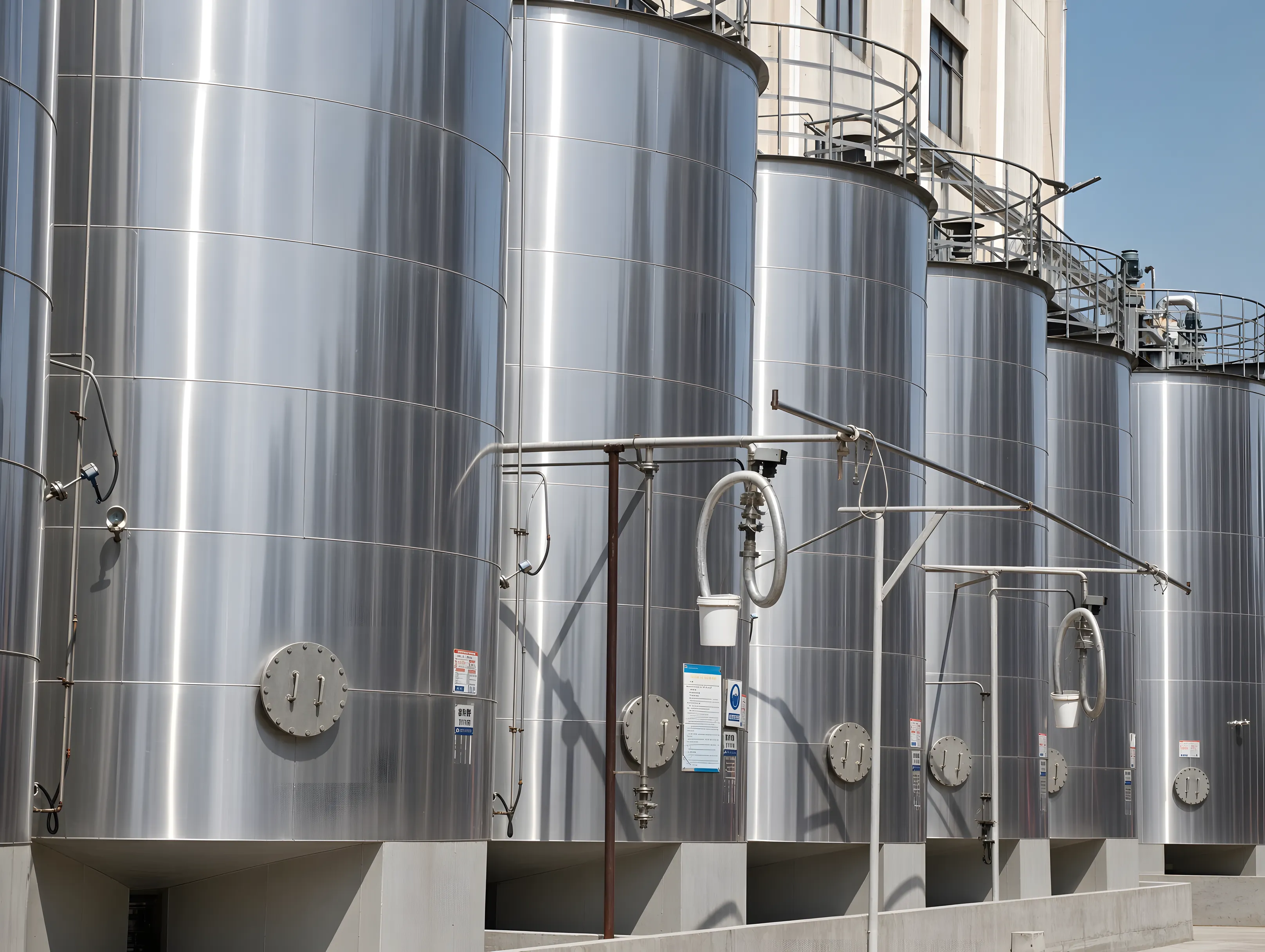 Stainless steel storage tanks at Jiefa's sodium lignosulfonate plant in Shaoxing, China